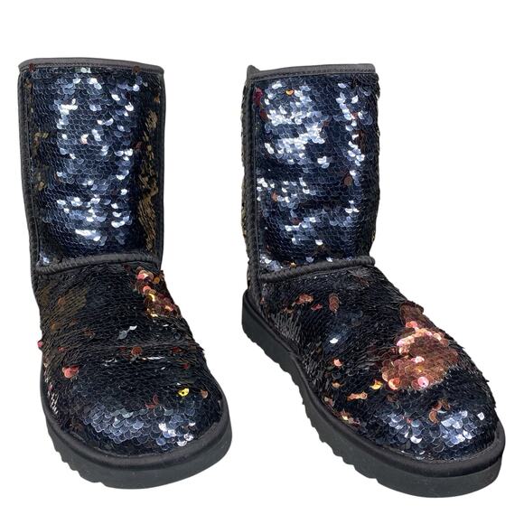 UGG Women’s Classic Short Black Cosmos Sequin Winter Boot Size US 6 - Picture 5 of 10